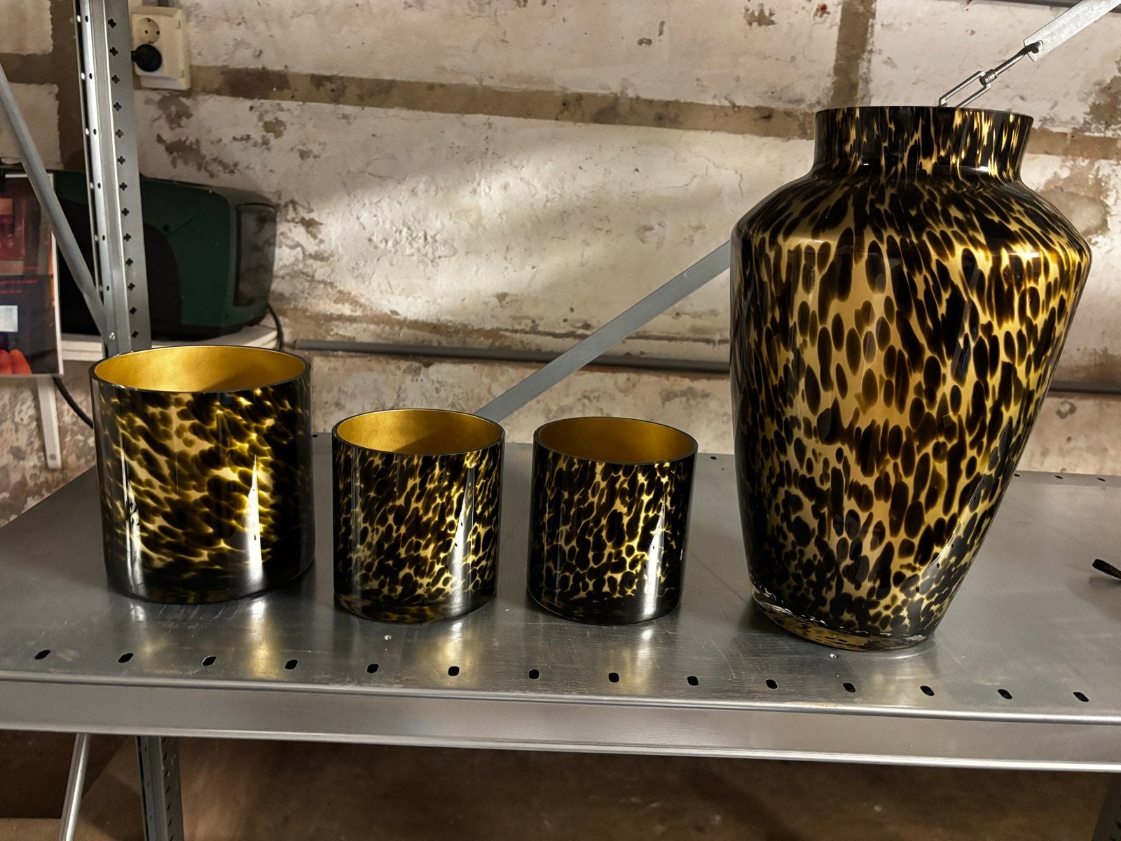 Cheetah goud vaas en kaarsenhouders set, Ophalen, Met patroon/structuur, Goud, Glas