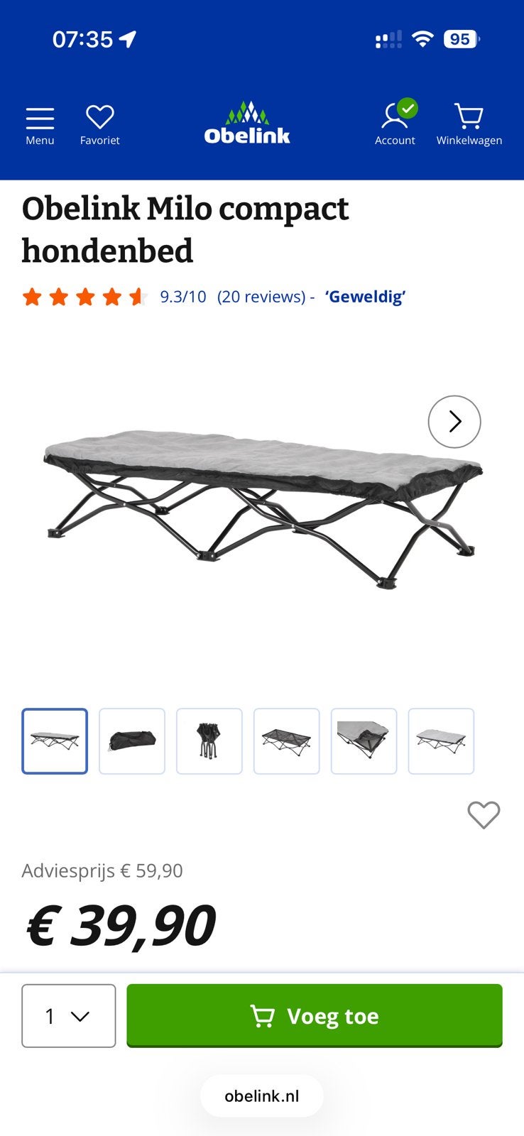 Obelink Milo compact hondenbed, Ophalen, Zo goed als nieuw