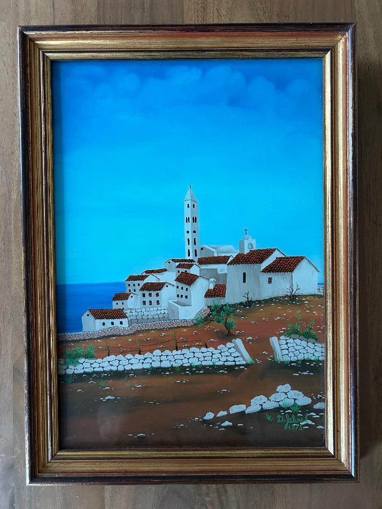 Schitterende glasbeschildering Joegoslavisch D. Jelinek, Antiek en Kunst, Kunst | Schilderijen | Klassiek, Ophalen