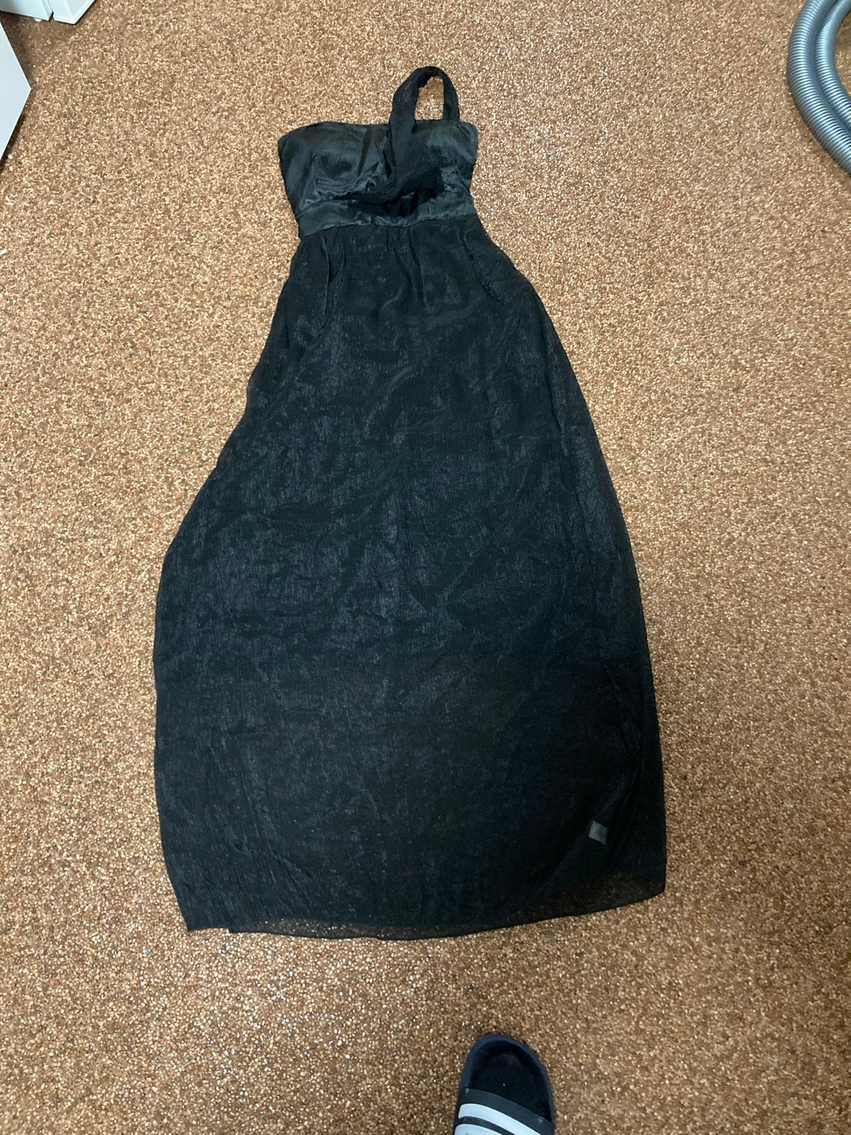 Zwarte strapless avondjurk met halter, Zwart, Zo goed als nieuw, Onder de knie, Ophalen