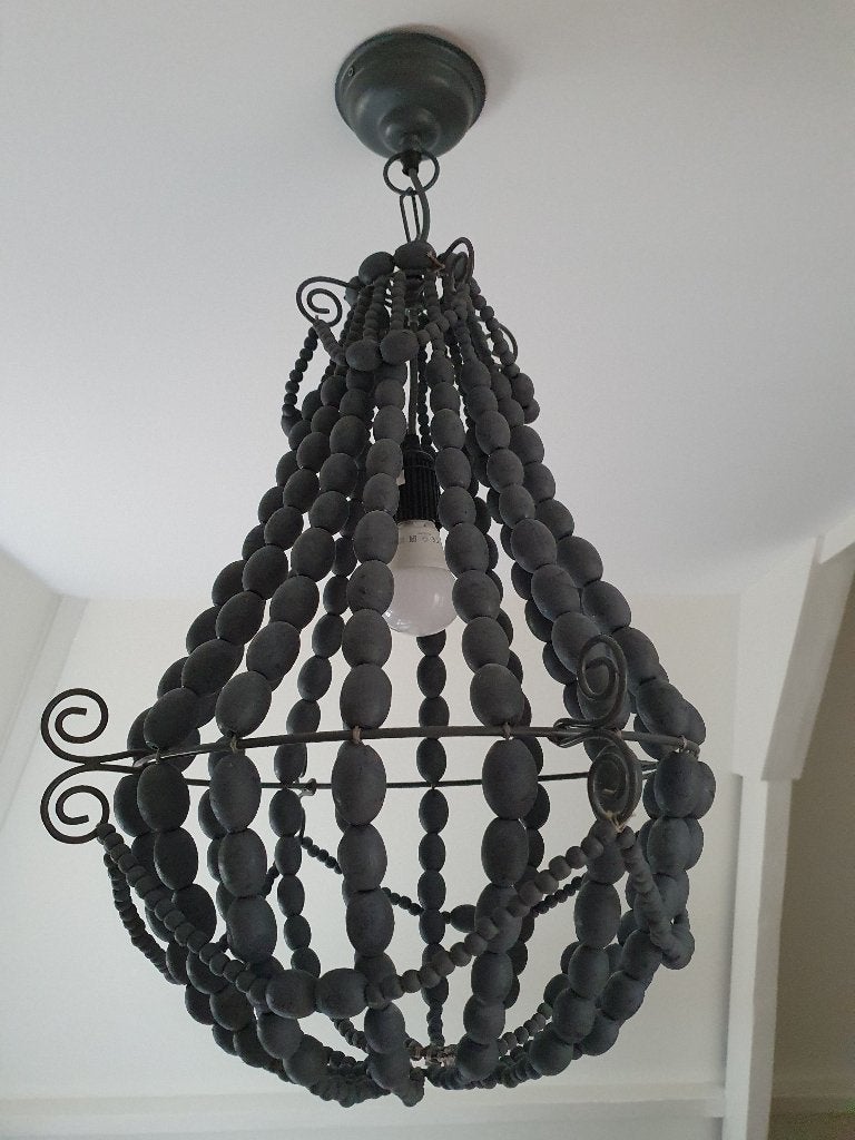 Prachtige Kralen Hanglamp - Antraciet (D: 45 cm, H: 70 cm), Huis en Inrichting, Ophalen, Zo goed als nieuw, Hout, E27 (groot)