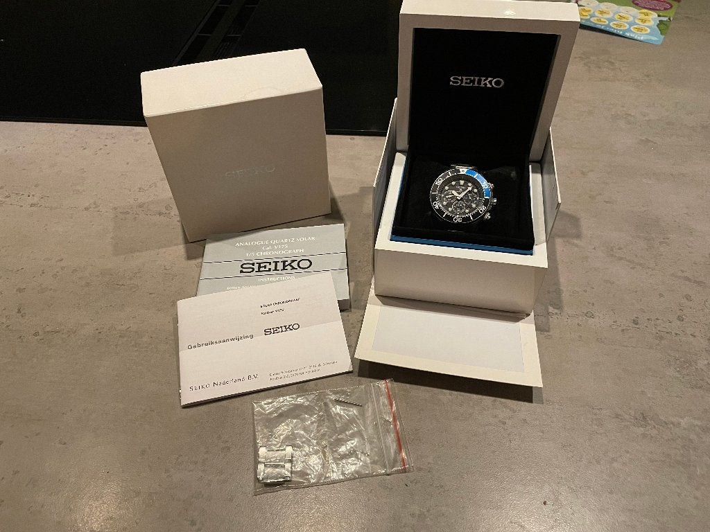 Seiko Prospex SSC017P1 “Batman” Solar Diver Chronograph., Staal, Polshorloge, Ophalen of Verzenden, Zo goed als nieuw