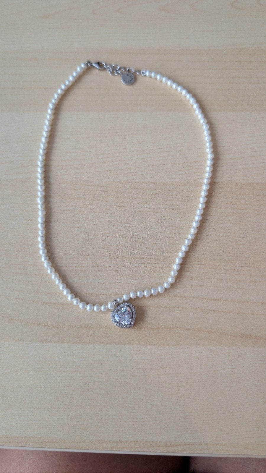 Ti Sento parelketting met hartvormige hanger, zilver, Met hanger, Wit, Ophalen of Verzenden, Zo goed als nieuw