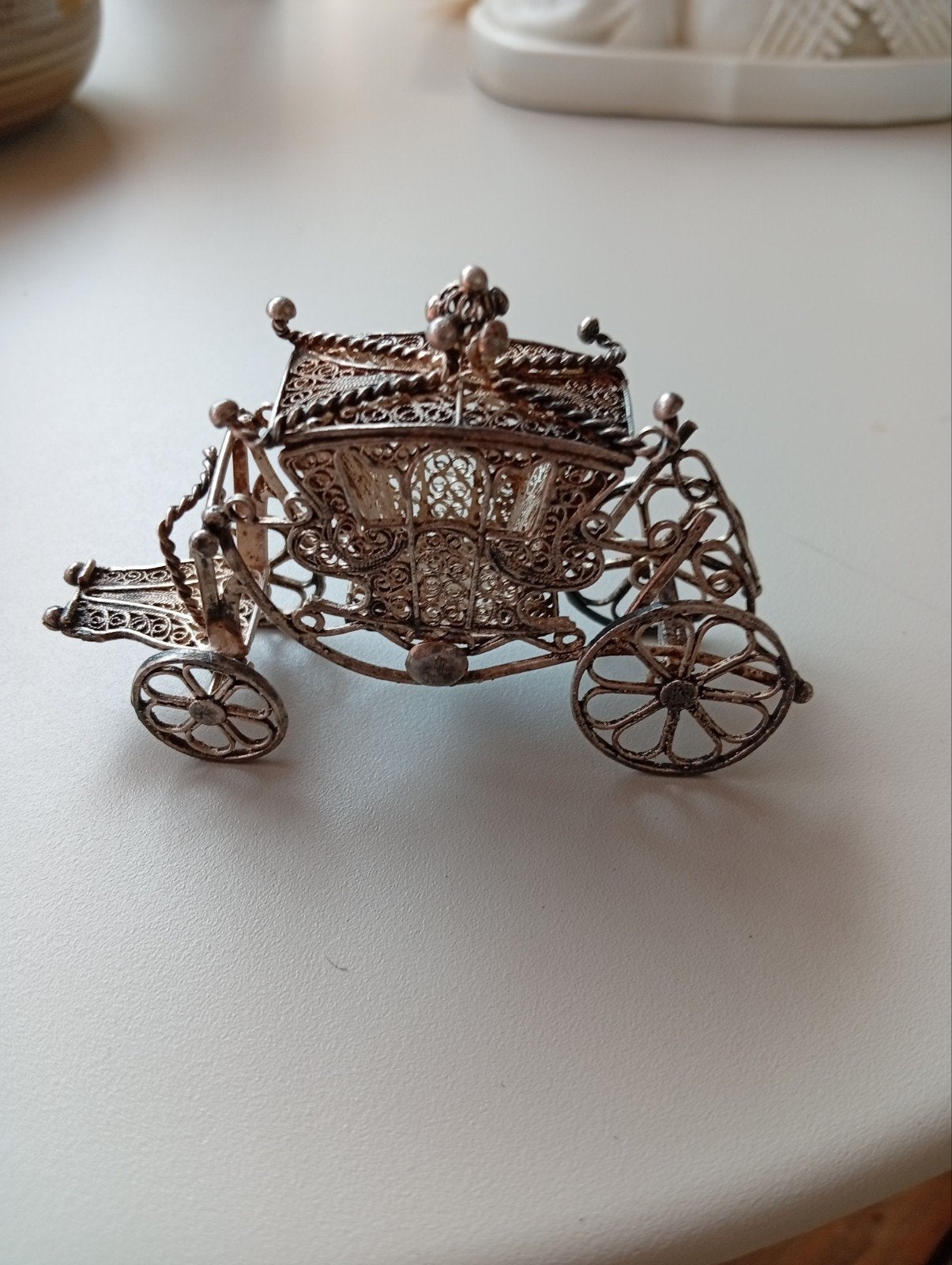 Antieke zilveren koets miniatuur filigraan, Ophalen of Verzenden