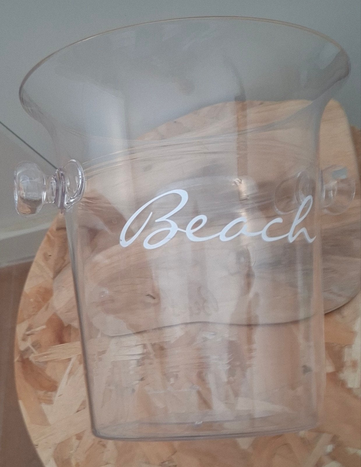 Rivièra Maison transparante wijnkoeler met 'Beach' opdruk, Flessenkoeler, Kunststof, Ophalen of Verzenden, Zo goed als nieuw
