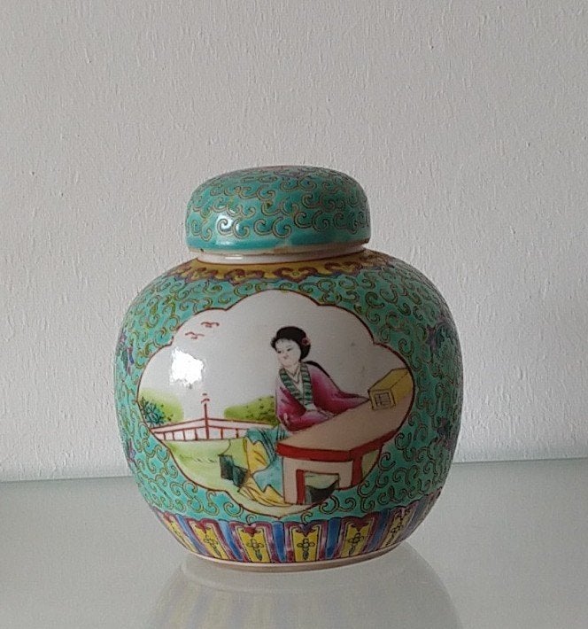 antiek gemberpotje asia //Jingdezhen porselein, volgnr 11, Overige typen, Meerkleurig, Overige herkomsten, Overige materialen