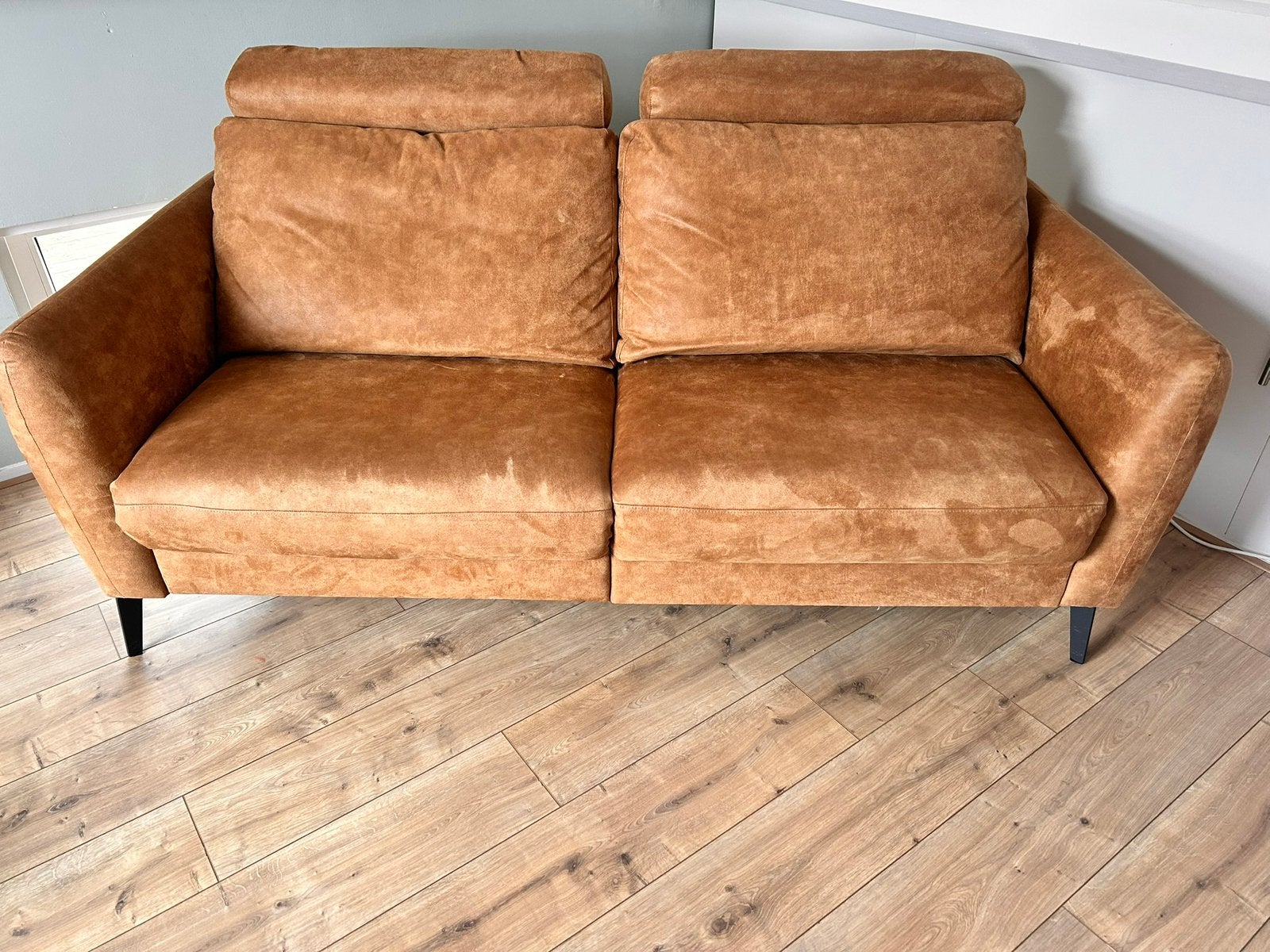 3 zitsbank met elektrische relaxfunctie, cognac microleder, Huis en Inrichting, Banken | Bankstellen, Ophalen, 150 tot 200 cm