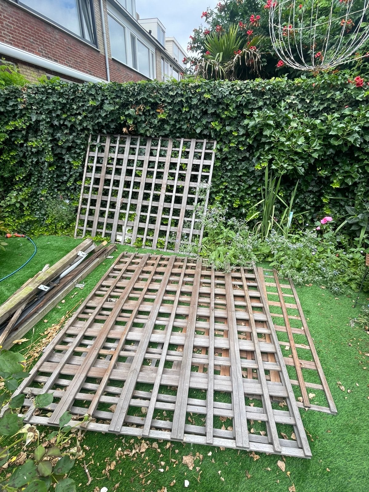 4 st trellis hardhouten trelliesscherm 180x150cm klimscherm, Tuin en Terras, Ophalen, Gebruikt, Hout, Tuinhek