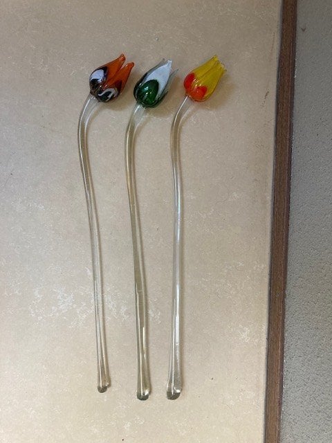 3x Tulp van glas 50 cm, Huis en Inrichting, Meerkleurig, Overige stijlen, Ophalen of Verzenden, Zo goed als nieuw
