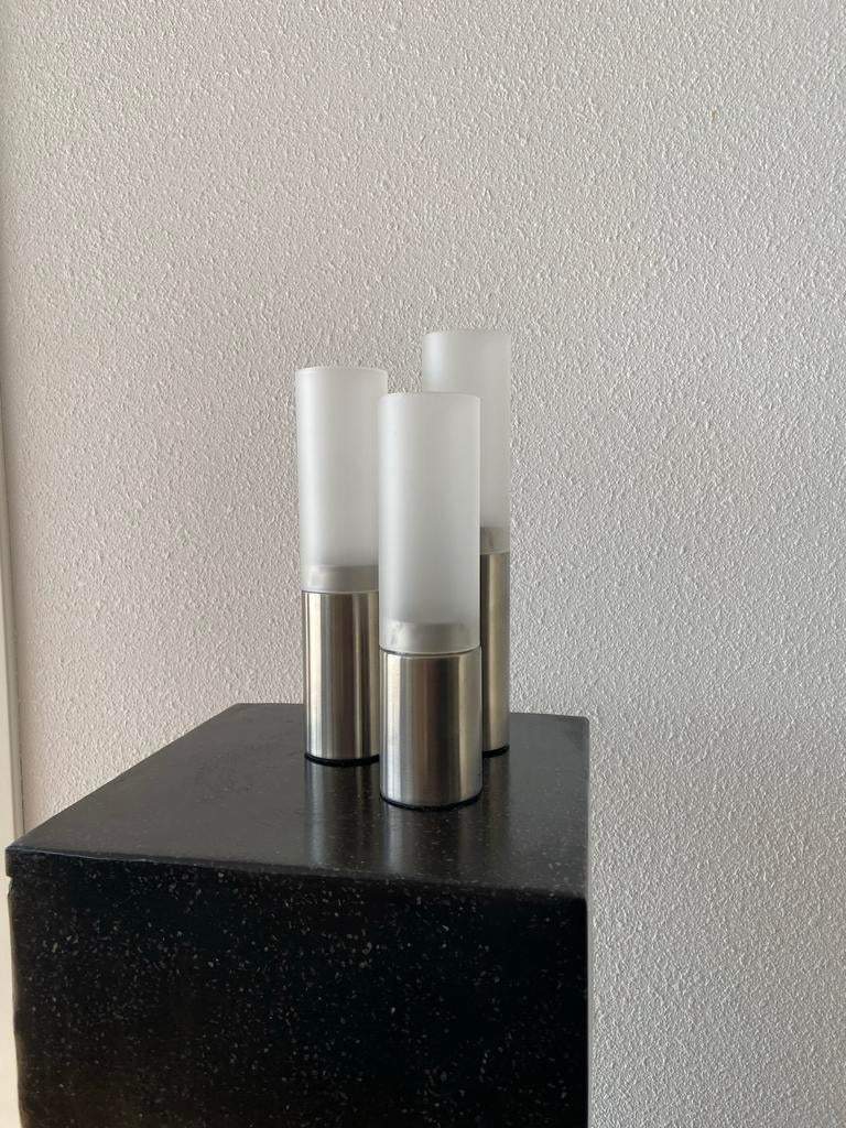 Blomus Faro windlichten rvs - Set van 3, Huis en Inrichting, Woonaccessoires | Kandelaars en Kaarsen, Ophalen of Verzenden, Zo goed als nieuw