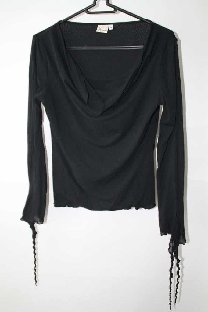 ZWARTE voile blouse met roezels M in ~~nieuw~~ staat, Verzenden, Zo goed als nieuw, Maat 38/40 (M), Zwart