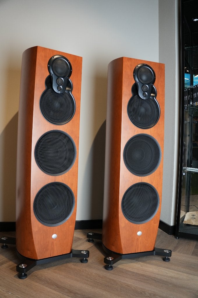 Linn Klimax 350 Organik speakers, Kersen finish, Vloerstaande luidspreker, Gebruikt, Ophalen, 150 watt of meer