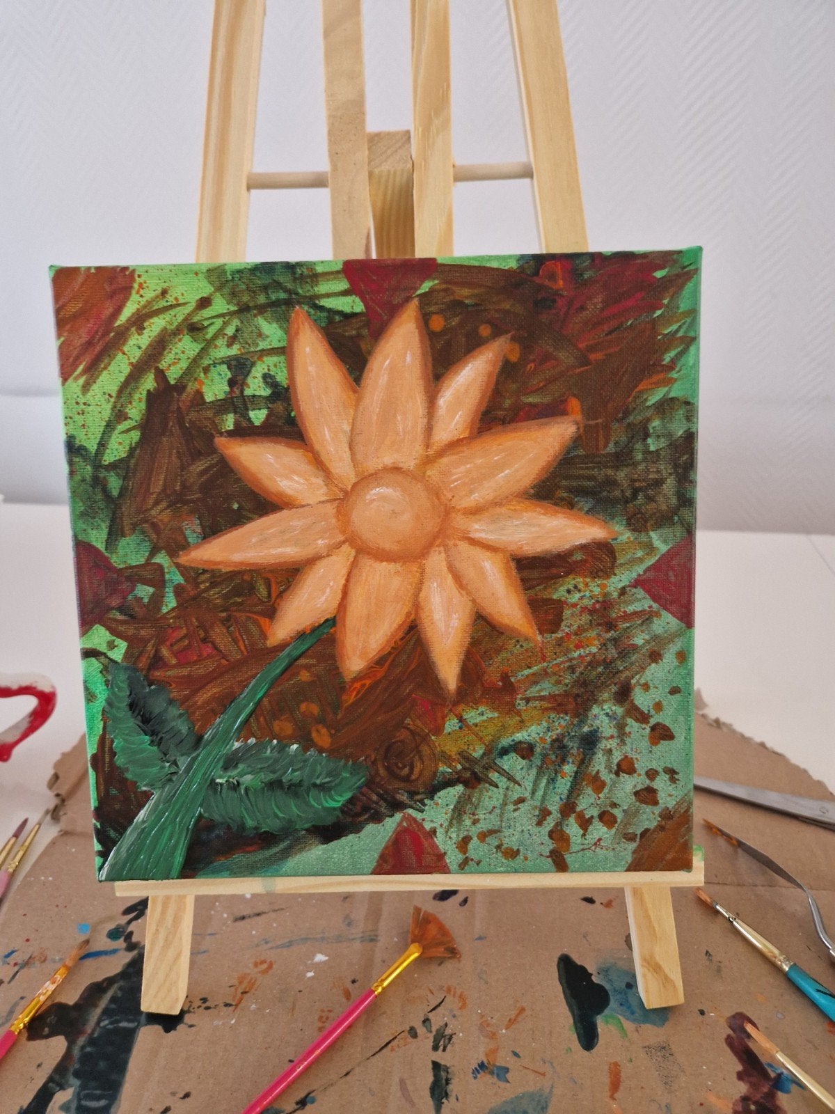 Handgeschilderd bloemschilderij op canvas, Antiek en Kunst, Ophalen of Verzenden