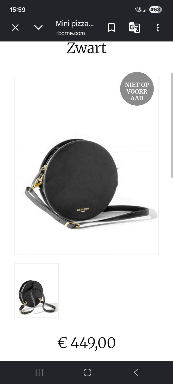 Van der Borne Mini Pizza Bag Zwart, Ophalen of Verzenden, Zo goed als nieuw, Zwart, Schoudertasje