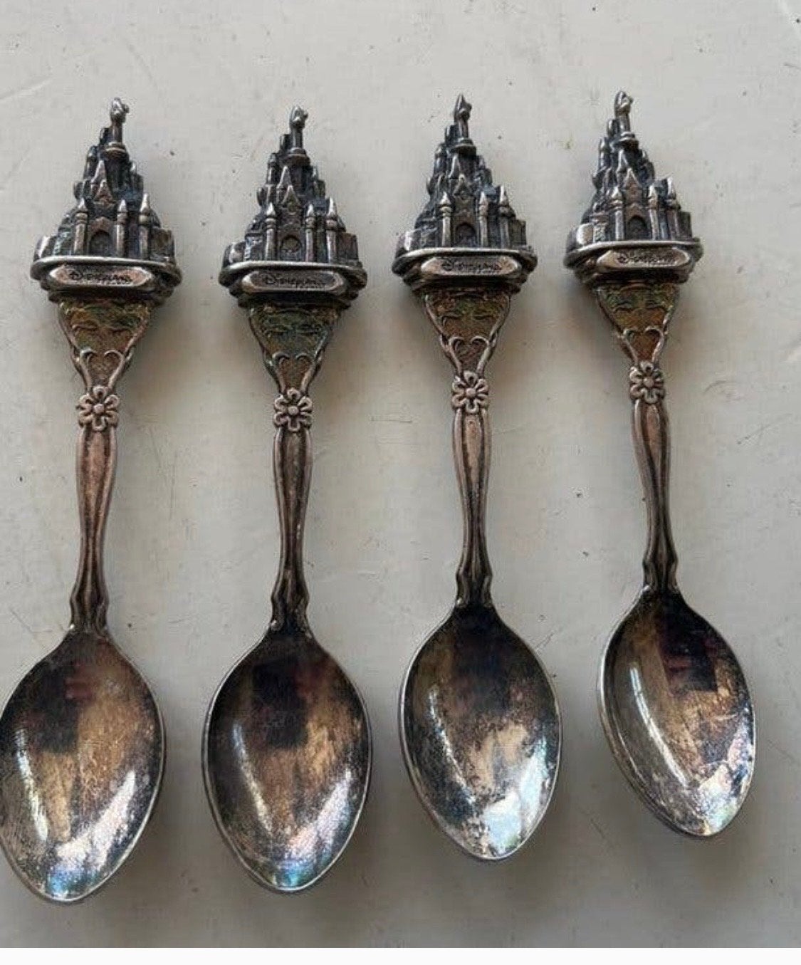 Set van 4 vintage Disney kasteel lepels, verzilverd, Ophalen of Verzenden