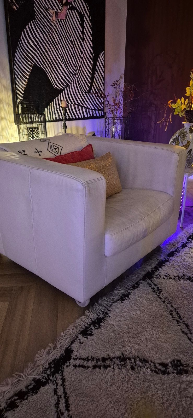 Luxe Witte Leren Kubus Fauteuil - Stijl Jan des Bouvrie, Ophalen, Gebruikt, 75 tot 100 cm, Jan des Bouvrie