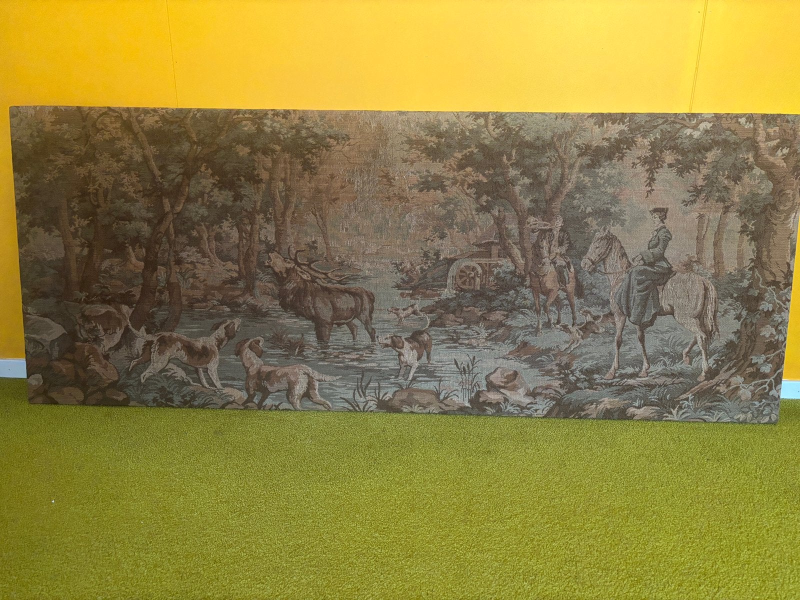 Vintage gobelin wandtappijt opgespannen, Antiek en Kunst, Curiosa en Brocante, Ophalen