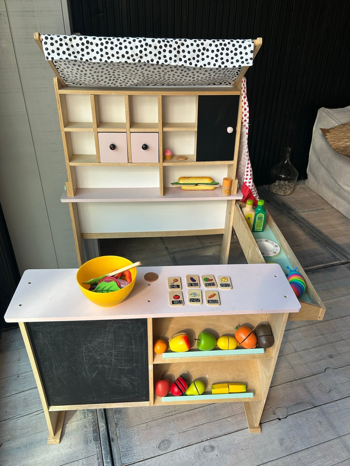 Houten Speelgoedwinkel / Marktkraam met Accessoires, Ophalen, Gebruikt, Knutselen