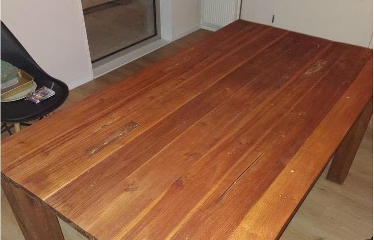 Teak eattafel 90x160, Ophalen, Teakhout, 50 tot 100 cm, Zo goed als nieuw
