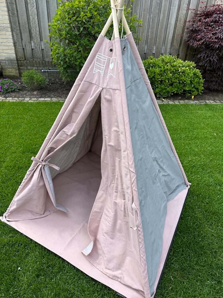Tipi tentje Sweet Heart met houten stokken en opberghoes, Ophalen, Zo goed als nieuw, Hout