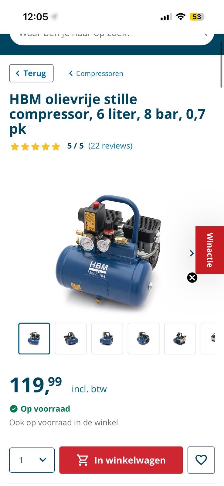 HBM Professionele Geluidsarme Compressor H134011, Doe-het-zelf en Verbouw, Ophalen, 6 tot 10 bar, Nieuw, Minder dan 200 liter/min