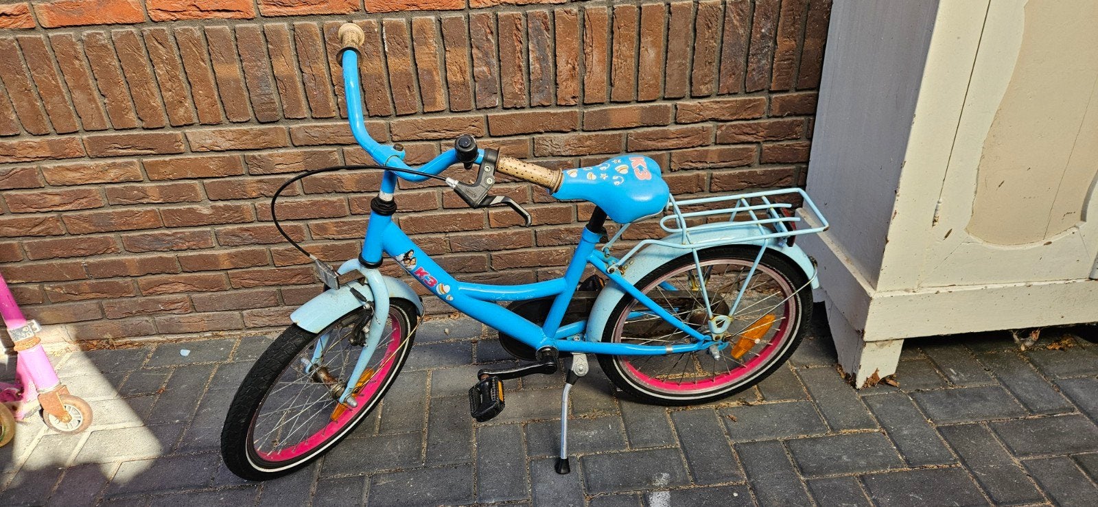 K3 Kinderfietsje 18 inch - Blauw/Roze, Ophalen, Terugtraprem, K3, 16 tot 20 inch