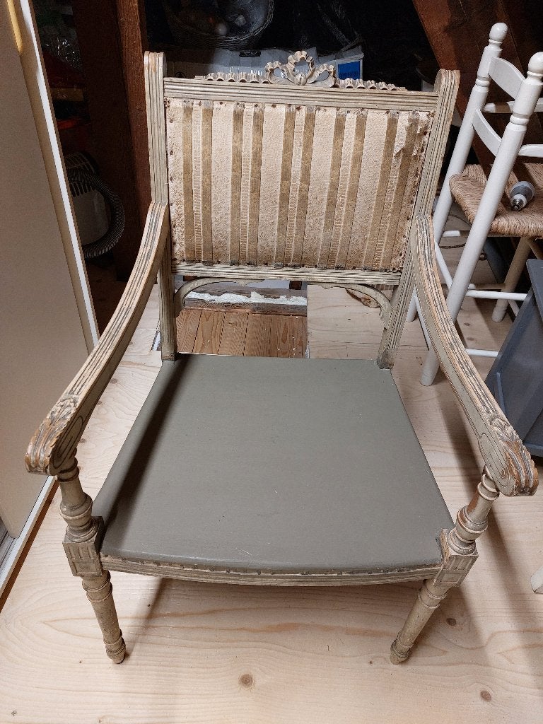 Stoel, brocante, hoogte totaal 91cm (rughoogte),, Ophalen, Gebruikt, Bruin, Eén