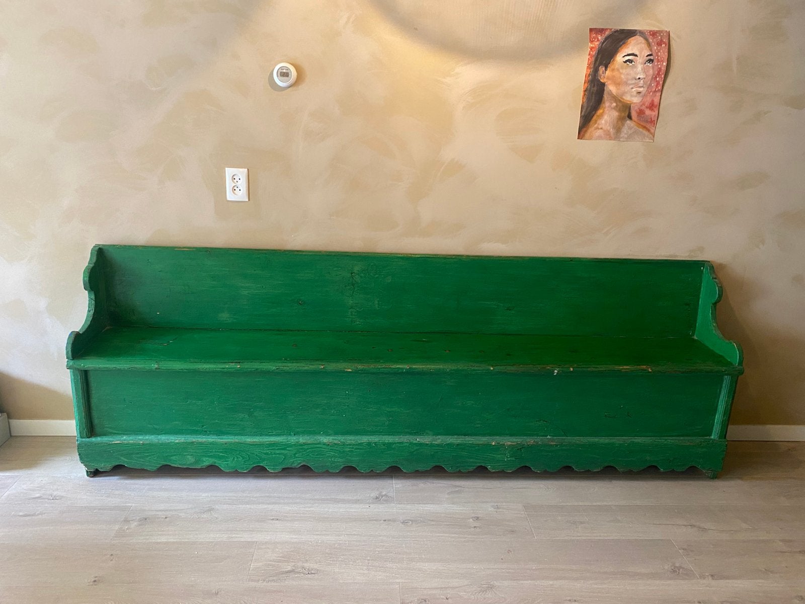 Brocante houten groene bank, Antiek en Kunst, Ophalen of Verzenden