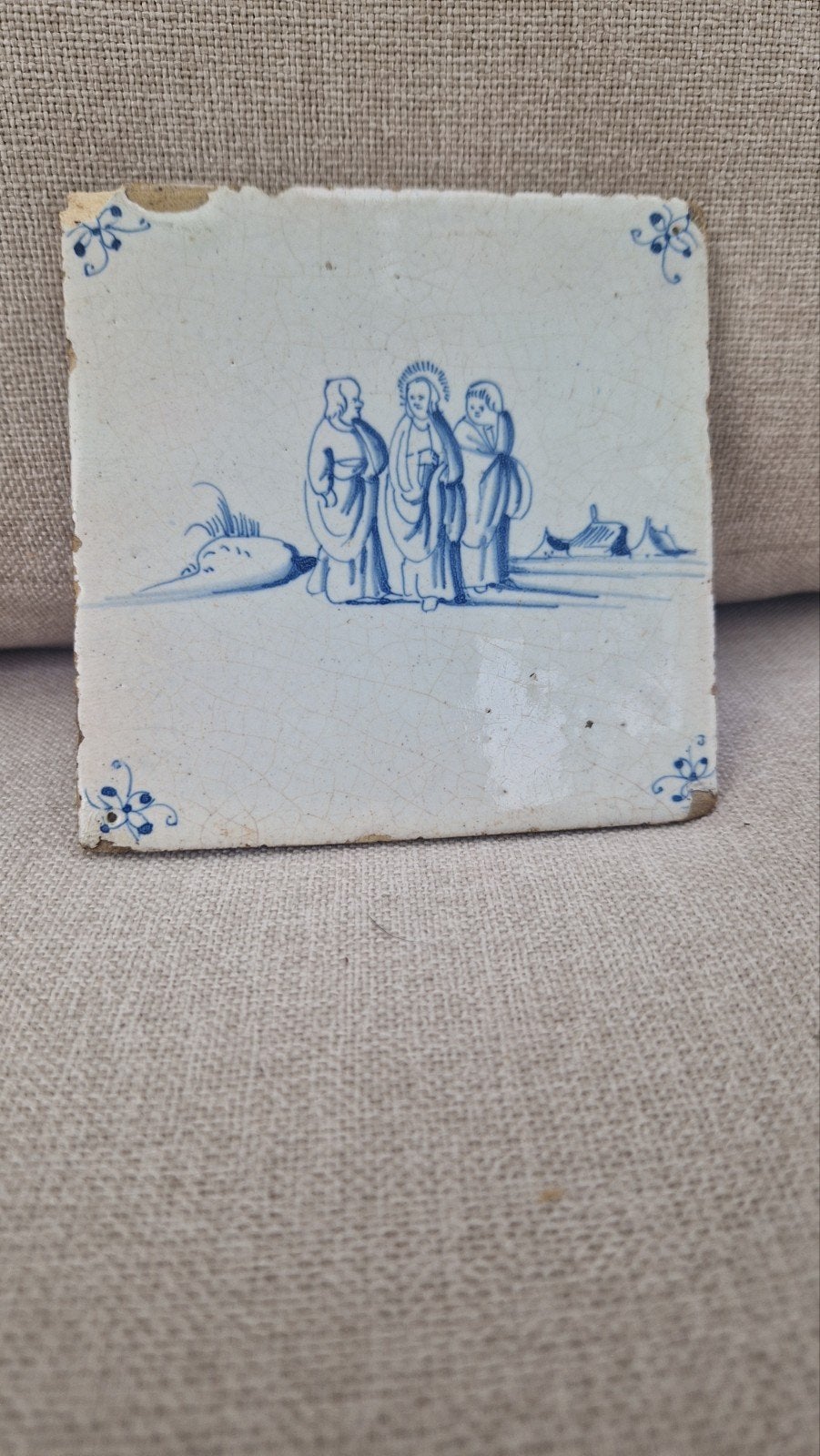 Antieke Delfts Blauwe Tegel met Bijbelse Scène, Antiek en Kunst, Antiek | Wandborden en Tegels, Ophalen of Verzenden