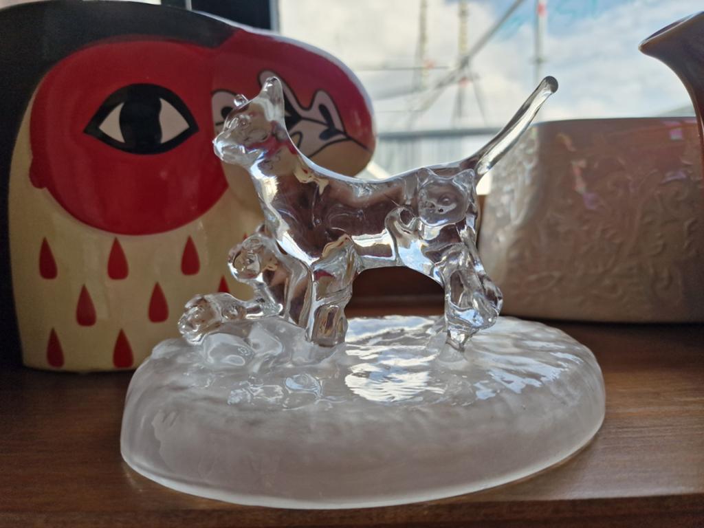 Kat met kittens beeld glas €12.50, Ophalen of Verzenden, Zo goed als nieuw, Dier