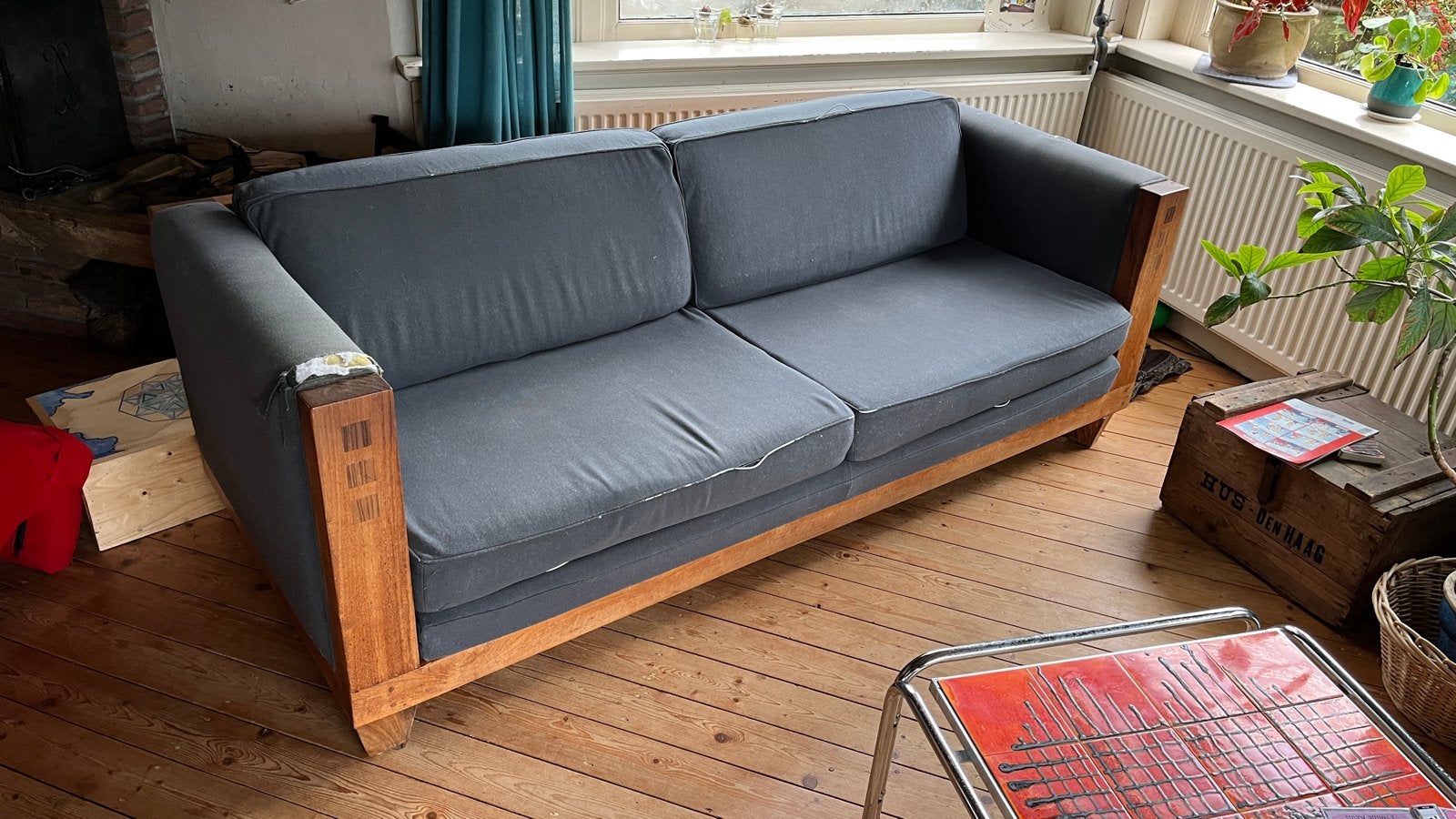 Design bank met hardhouten chassis, opnieuw te stofferen, Ophalen, Gebruikt, Jaren 90, Geen