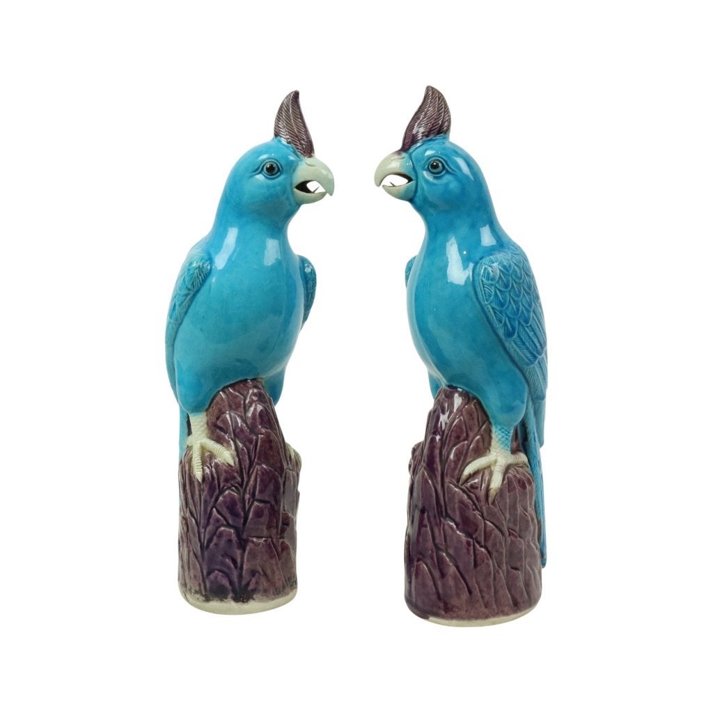 Koppel Turquoise Geglazuurde Papegaaien Chinees Porselein, Antiek en Kunst, Ophalen of Verzenden