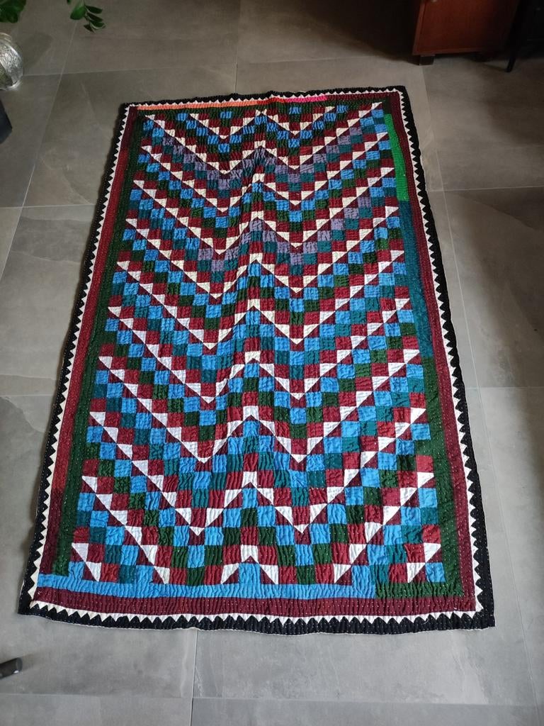 Handgemaakte Katoenen Quilt - Pakistan 203x125cm, Gebruikt, 100 tot 150 cm, 200 cm of meer, Bohemian
