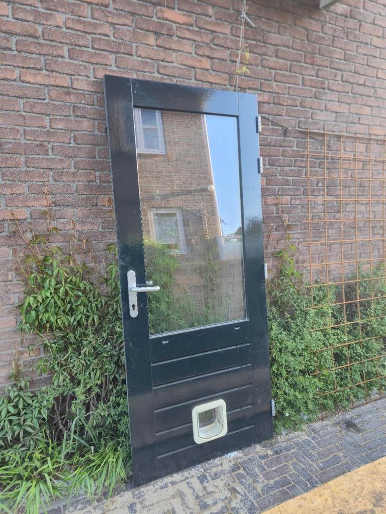 Hardhouten buitendeur te koop met mps en dubbelglas, Ophalen, Gebruikt, 80 tot 100 cm, Buitendeur