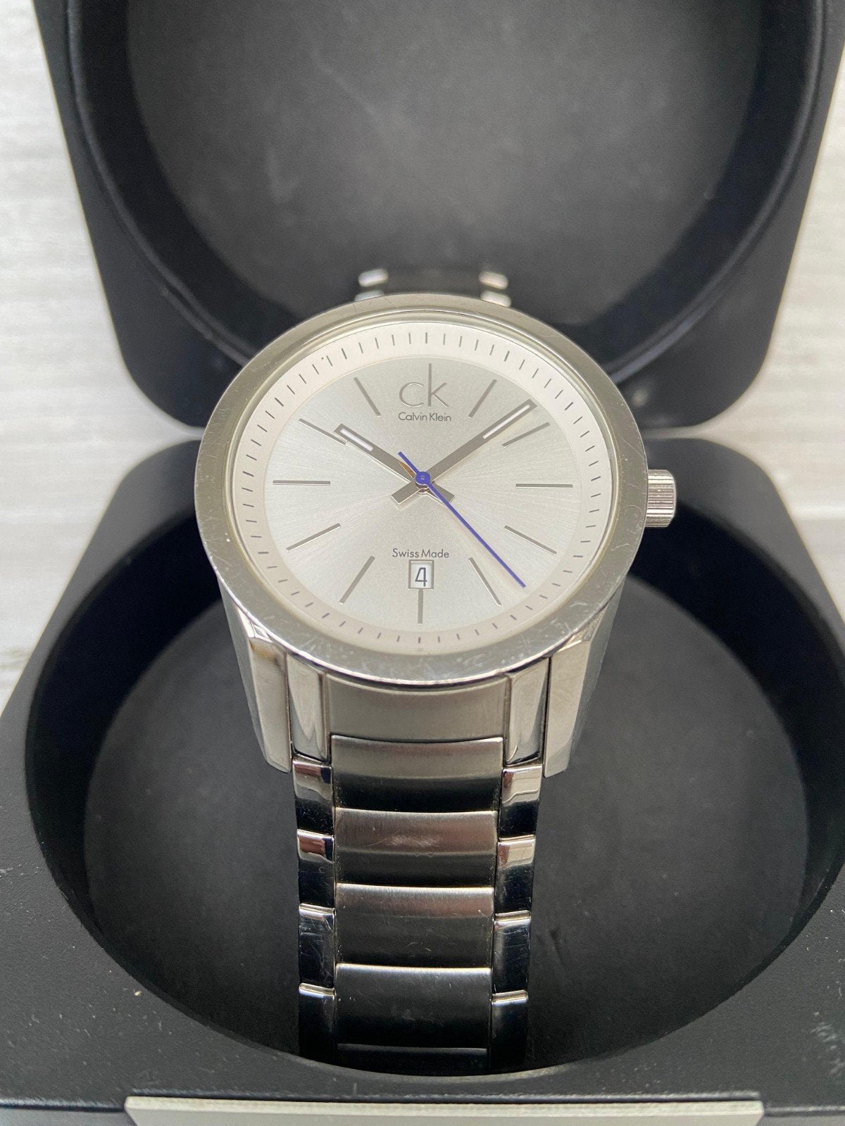 Calvin Klein Swiss Made Horloge, Ophalen of Verzenden, Zo goed als nieuw, Grijs, Jongen of Meisje