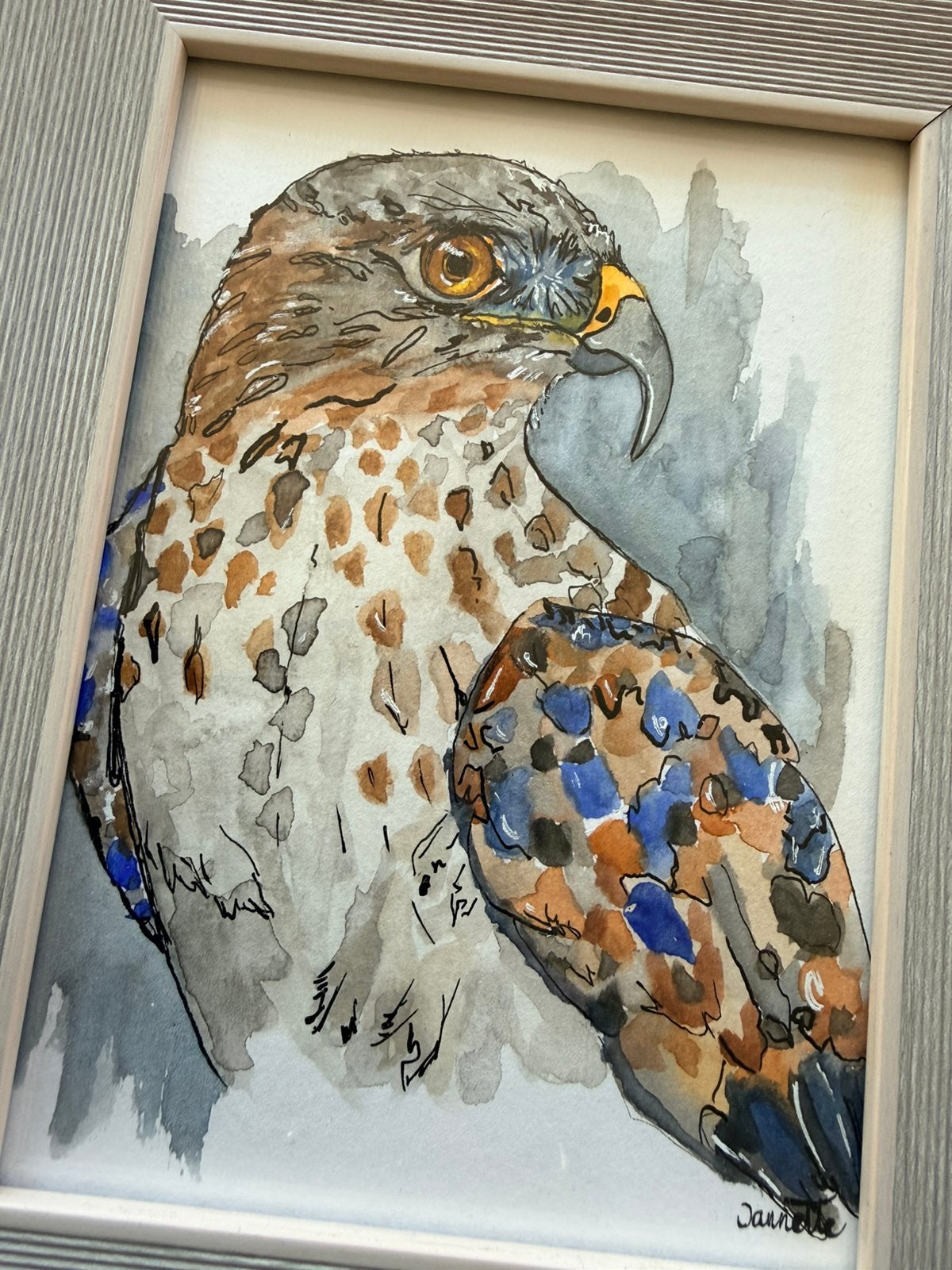 Roofvogel Aquarel in lijst, Verzenden