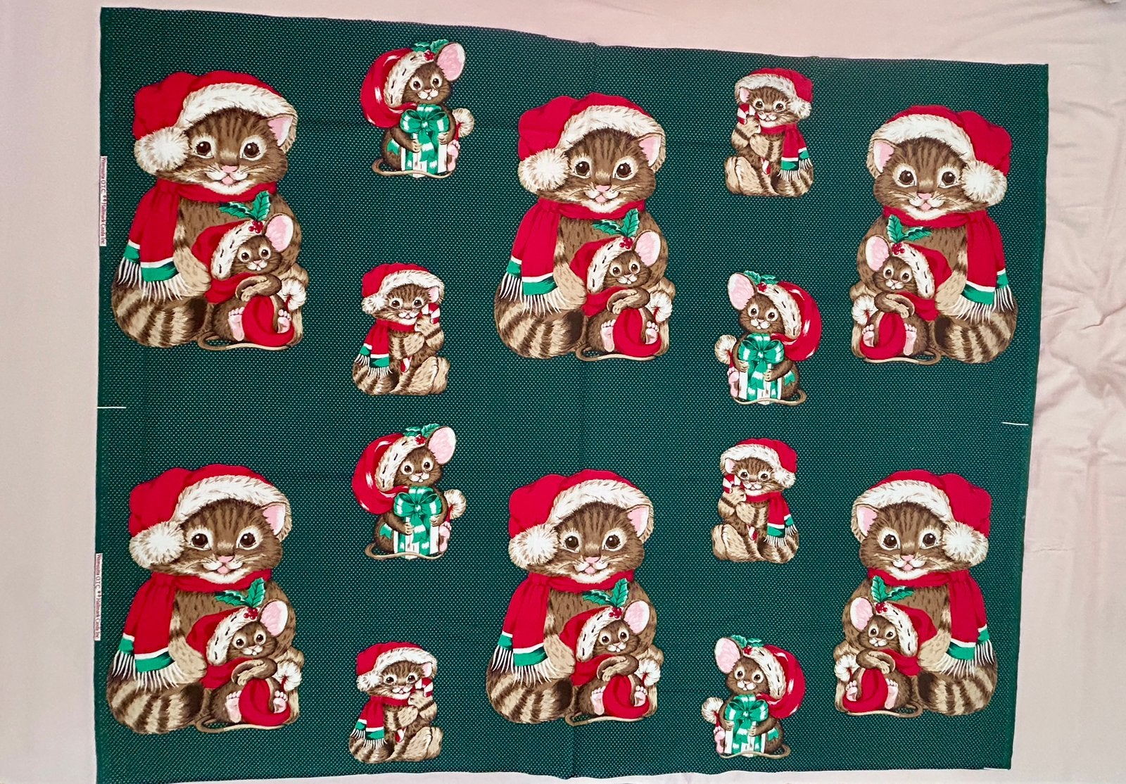 Vintage kerst katoen katten paneel Hallmark USA, Nieuw, Ophalen of Verzenden, 30 tot 120 cm, Katoen