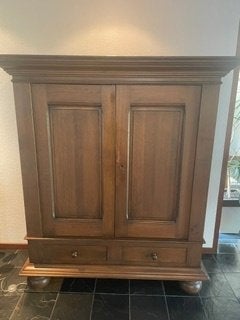 Eiken Broodkast met 2 Deuren, 2 Lades en 2 Legplanken, Ophalen, Gebruikt, 150 tot 200 cm, Eikenhout
