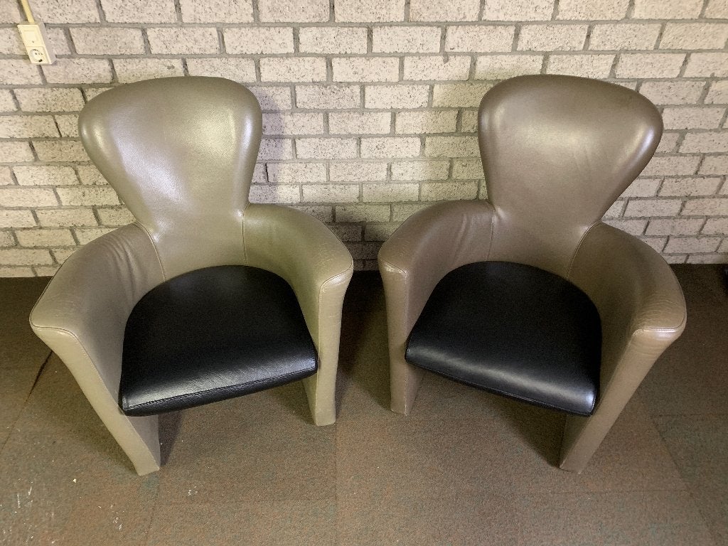 Set van 2 vintage leren fauteuils, Ophalen, Gebruikt, Vintage, 50 tot 75 cm