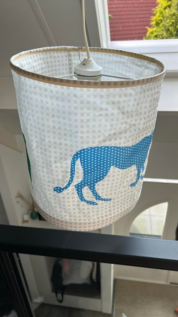 Leuke stoffen lampenkap met dierenprint, Huis en Inrichting, Lampen | Lampenkappen, Gebruikt, 25 tot 50 cm, Wit, Rond