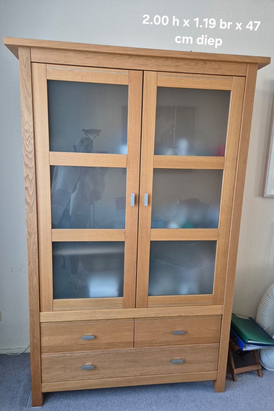 Massief eikenhouten kast * met verlichting * deuren/lades, Ophalen, Zo goed als nieuw, 25 tot 50 cm, 200 cm of meer