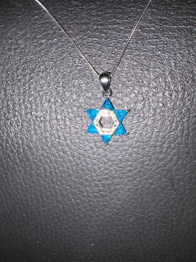 Prachtige ketting met Davidster van synth opaal met strass, Sieraden, Tassen en Uiterlijk, Overige materialen, Nieuw, Ophalen of Verzenden