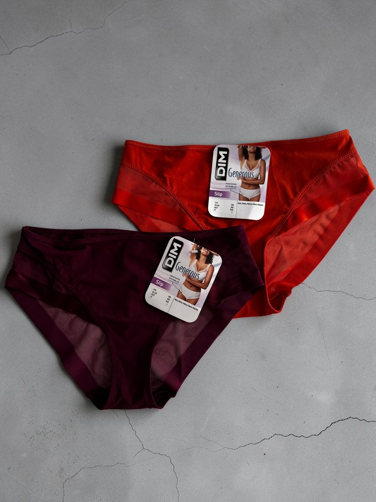 2x DIM Generous slip onderbroek maat XS S oranje roest paars, Ophalen of Verzenden, Meerkleurig, Slip