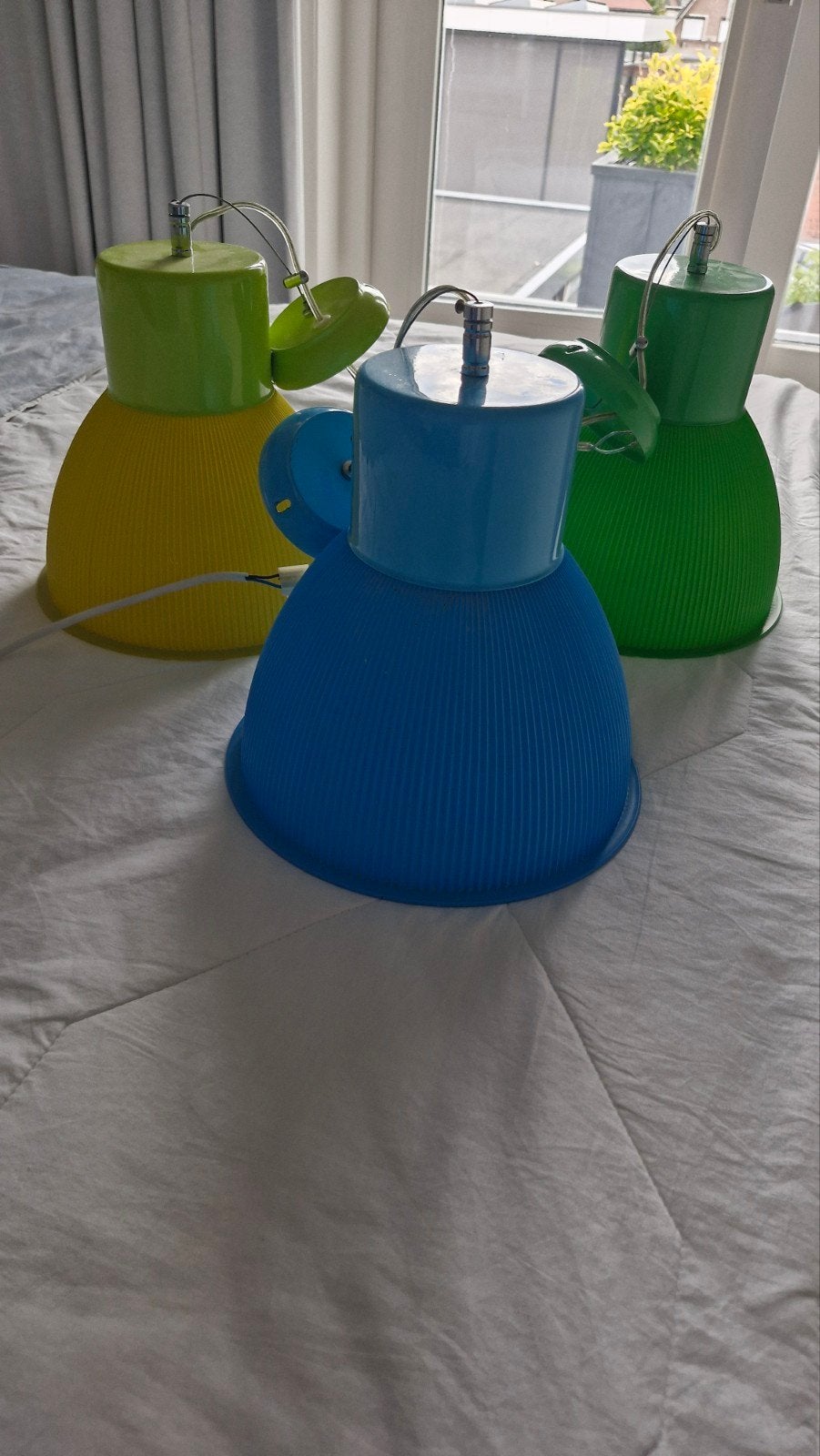 Set van 3 kleurrijke  hanglampen, Ophalen, Kunststof, Vintage, Retro, Kleurrijk, E27 (groot)