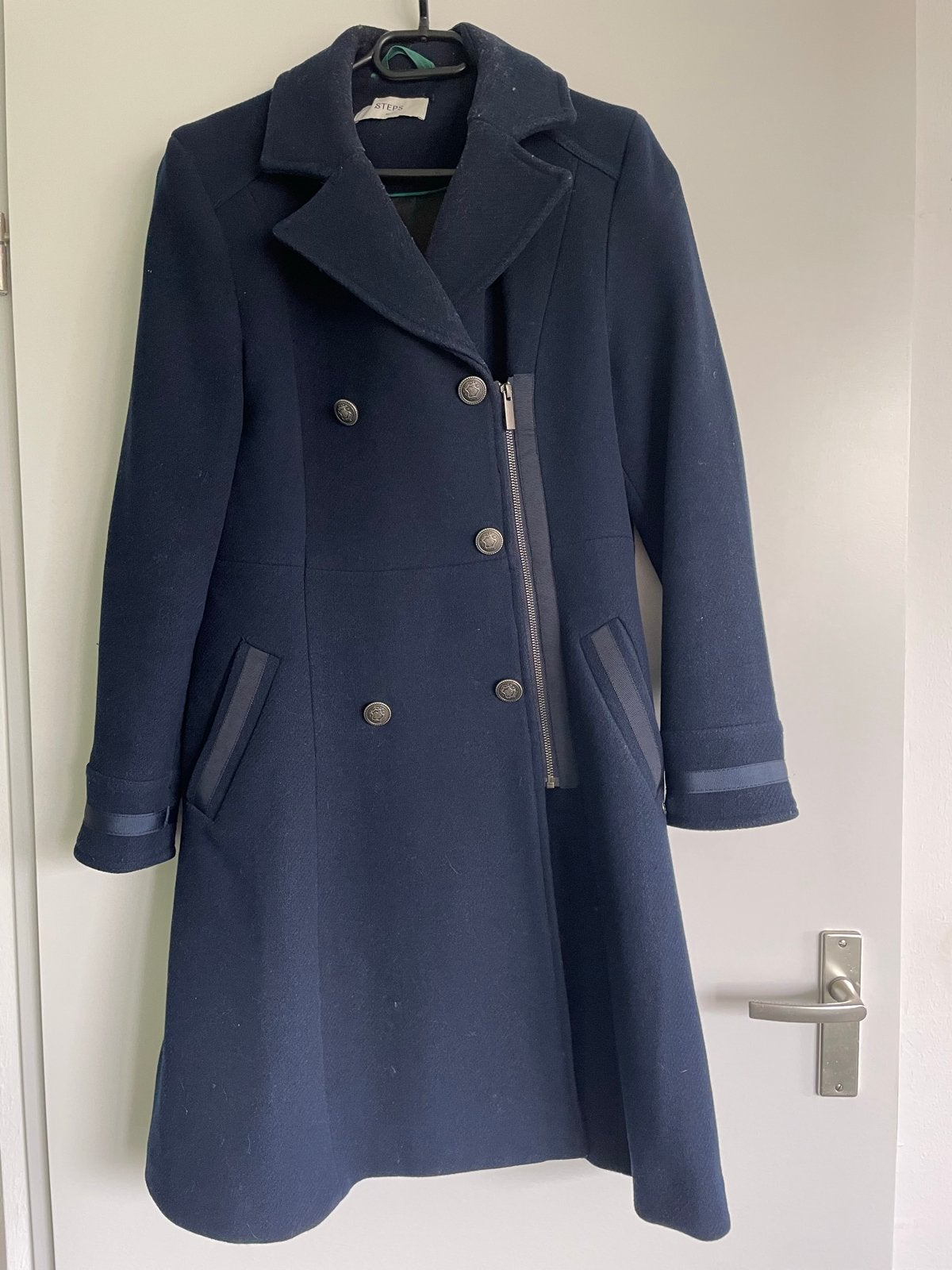Donkerblauwe half lange winterjas van Steps, maat 40, Kleding | Dames, Ophalen of Verzenden, Gedragen, Maat 38/40 (M), Blauw