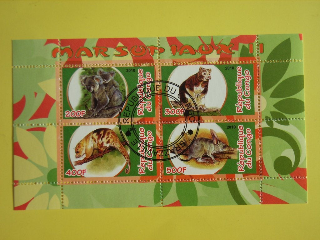 4   Rep congo, buideldieren ii, Ophalen of Verzenden, Gestempeld, Dier of Natuur