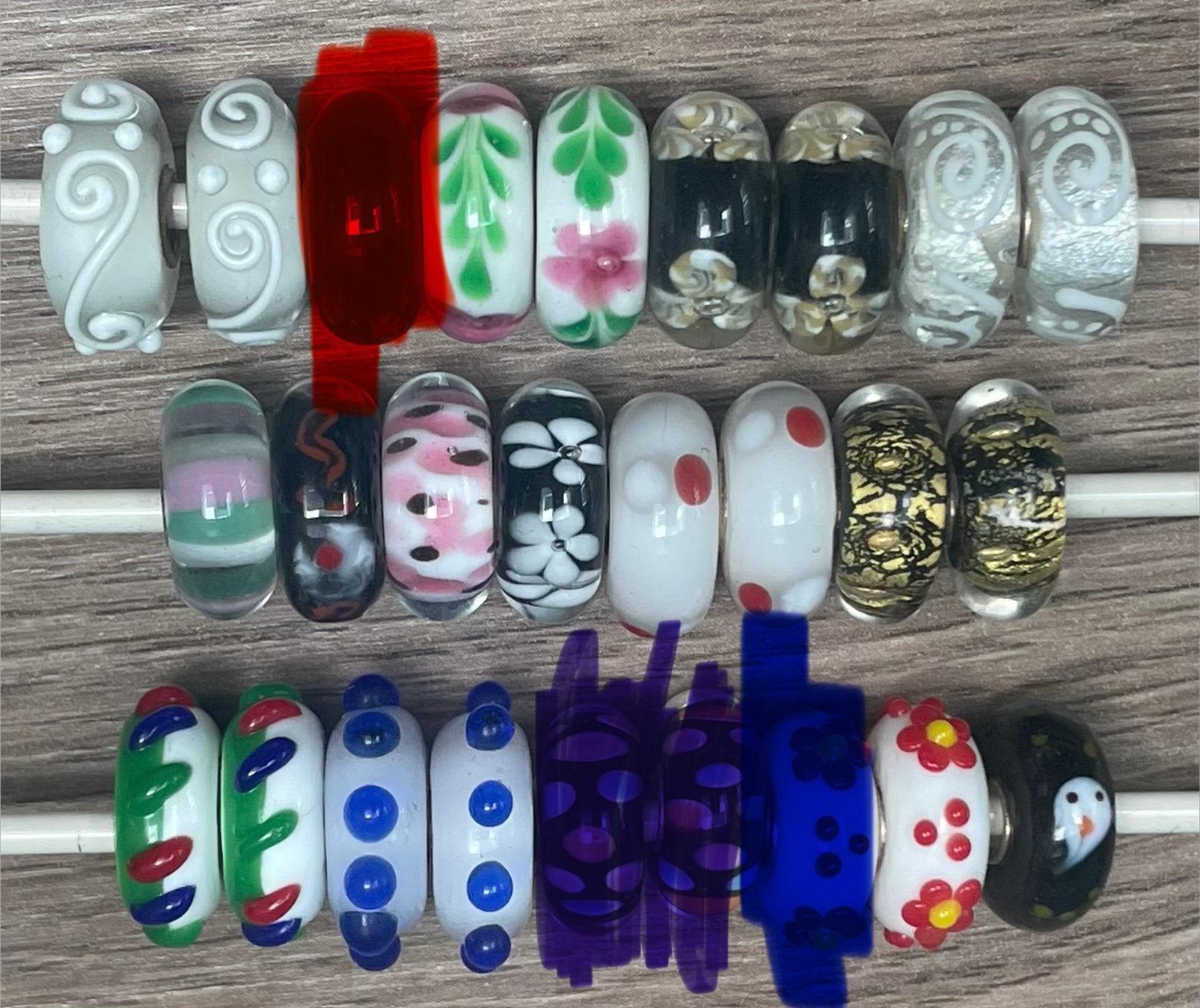 Nieuwe Murano glas bedeltjes met witte en zwarte tinten, Nieuw, 4 bedels of meer, Zilver, Ophalen