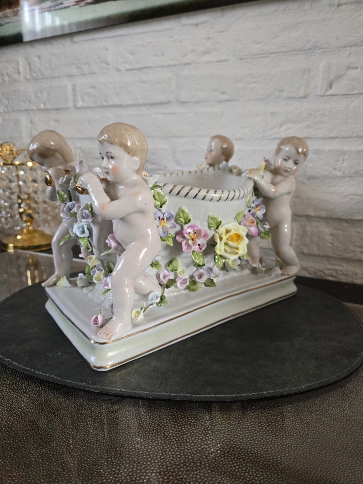 meissen stijl schaal - putti - porselein - punt gaaf, Antiek en Kunst, Ophalen