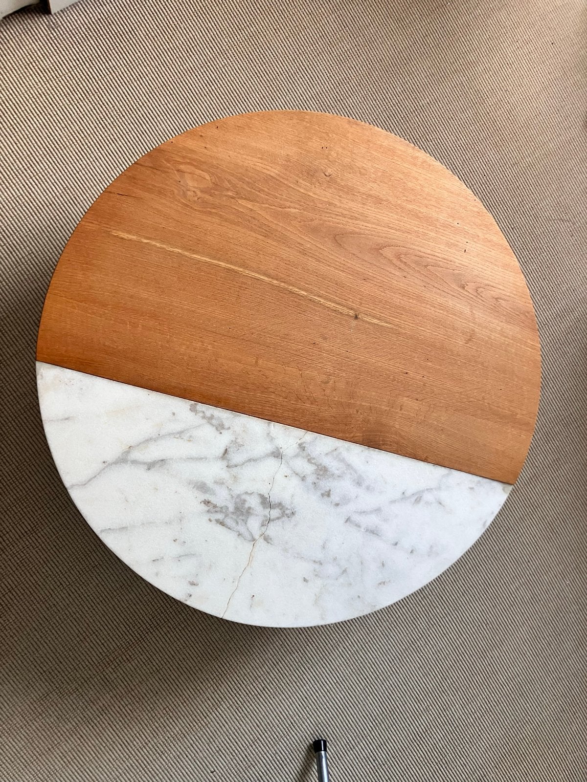Ronde salontafel met marmer en hout, barst in marmer, Ophalen, Gebruikt, Rond, Overige houtsoorten