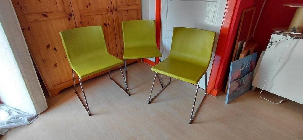 3x IKEA Bernhard stoelen — zachtleer, limegroen, Huis en Inrichting, Ophalen, Gebruikt, Overige kleuren, Drie
